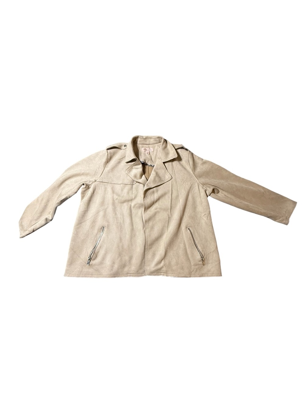 Philosophy Republic Faux Suede Moto Jacket XL Cream Tan Open Front Zip Pockets
